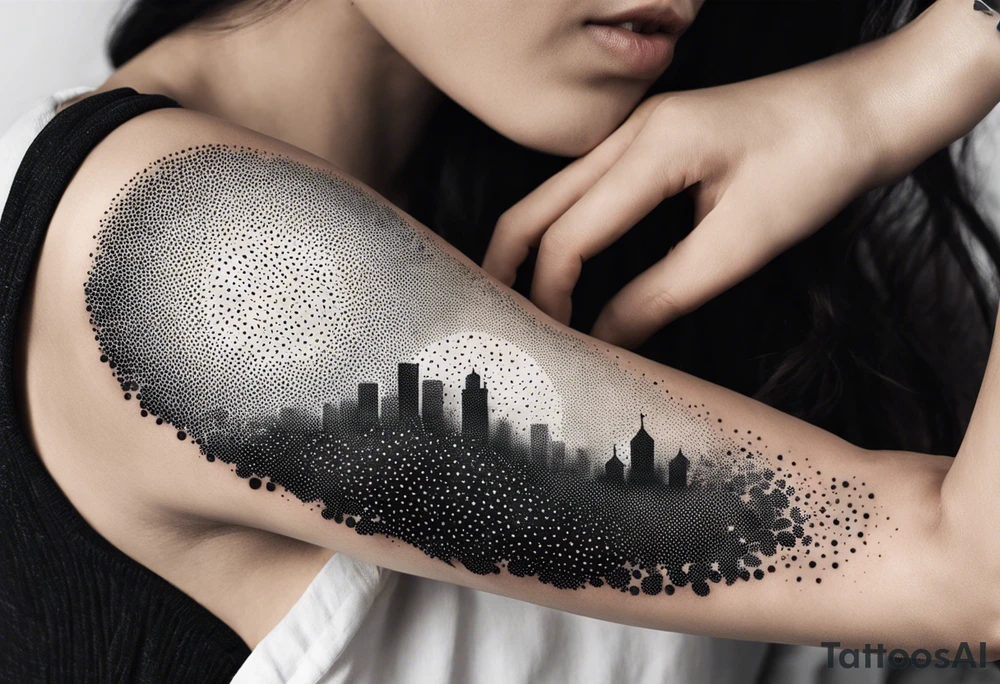 Patchwork tattoo with dot work and fine kines resembling smoke tattoo idea