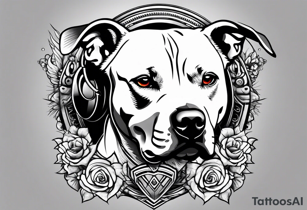 rock and roll punk rock pitbull tattoo idea