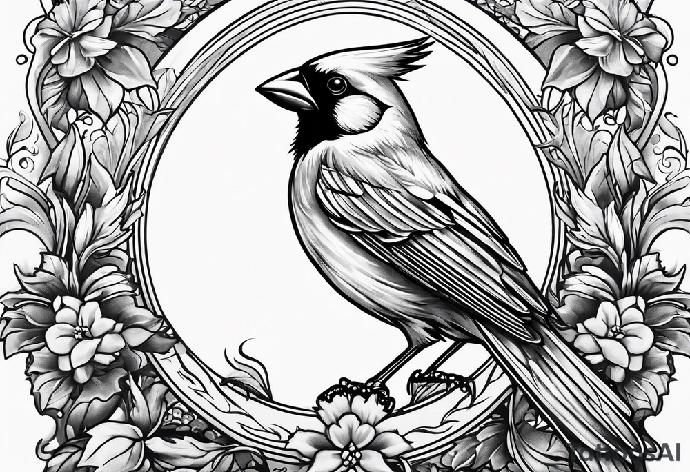 Cross with cardinal bird sitting on it tattoo idea