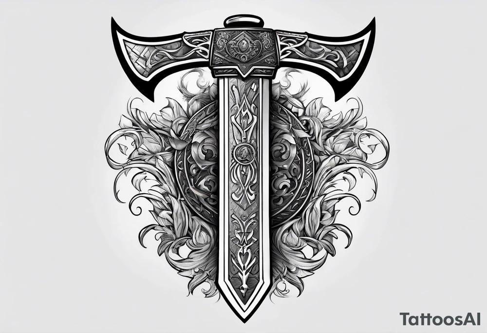 Valhalla sword shield  axe tattoo idea