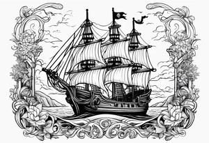 Pirate ship win water with castle next to it tattoo idea