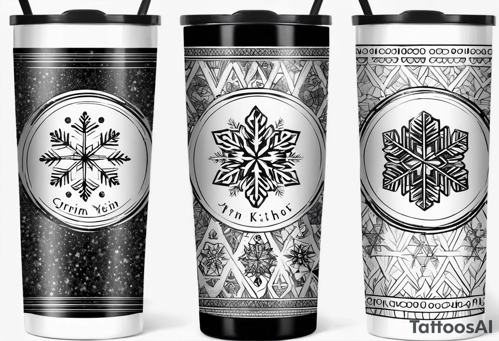 Christmas 2024 personalized name banner on a 20 oz tumbler minimalist snowflake motif tattoo idea