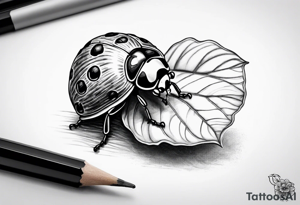 Acorn with open cap and ladybug tattoo idea