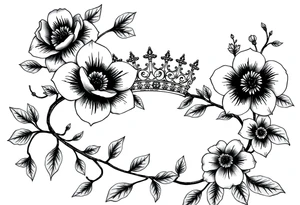 detailed beautiful gothic boho flowers on vine with gorgeous crown ornamental tattoo idea