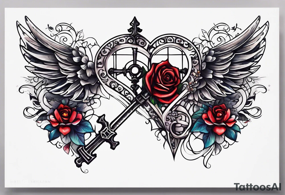 A heart shaped skeleton key tattoo idea