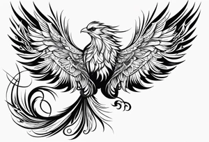 russian firebird phoenix in-flight with very long fancy tail tattoo idea