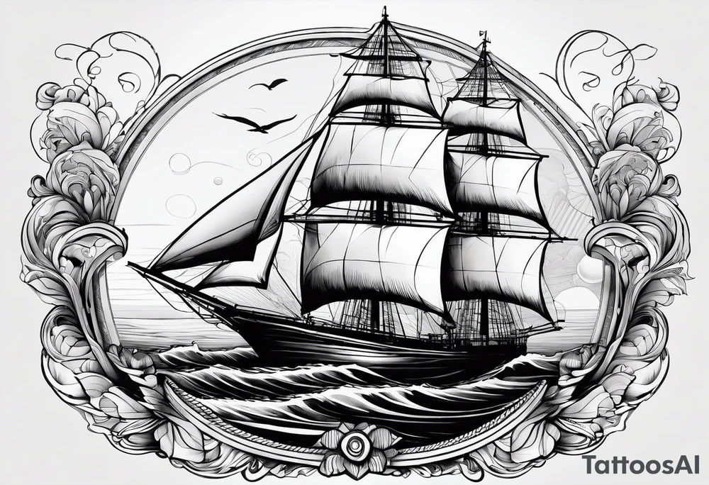 voilier vue de face. phare maritime fixé au centre du voilier et utilisé comme un mat pour les voiles. tattoo idea