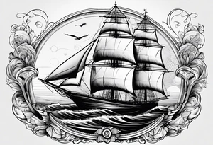 voilier vue de face. phare maritime fixé au centre du voilier et utilisé comme un mat pour les voiles. tattoo idea