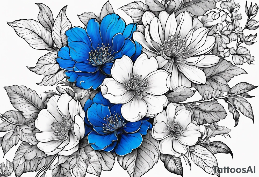 Chery flovers in blue line tattoo idea