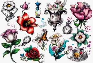 small Alice in wonderland flowers tattoo idea