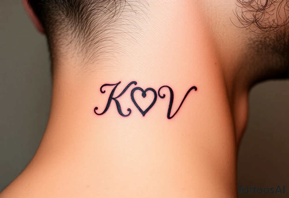 A beautiful calligraphic script of the couple’s initials (K and V), intertwined with a subtle heart-shaped flourish tattoo idea