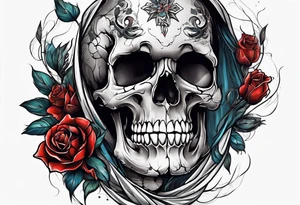 Skull with hands on face crying looking up tattoo idea