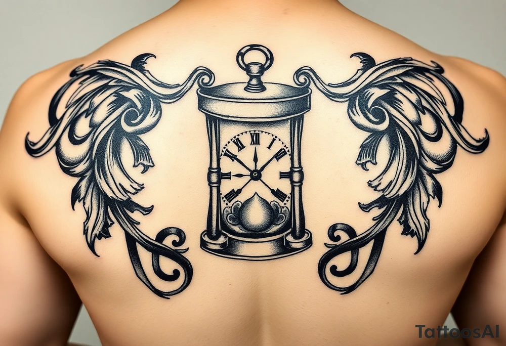 Music, hourglass, pocket watch tattoo idea