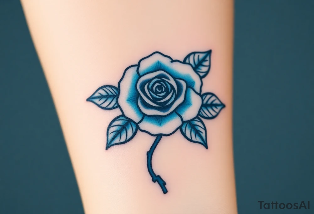 money rose hundreds tattoo in blue tattoo idea