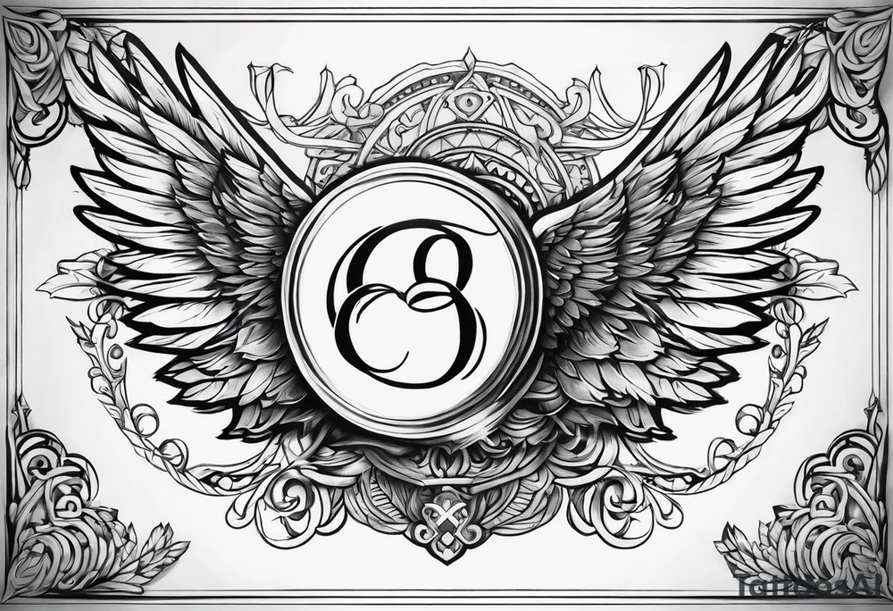 The word Glenn on a banner with angel Wings tattoo idea