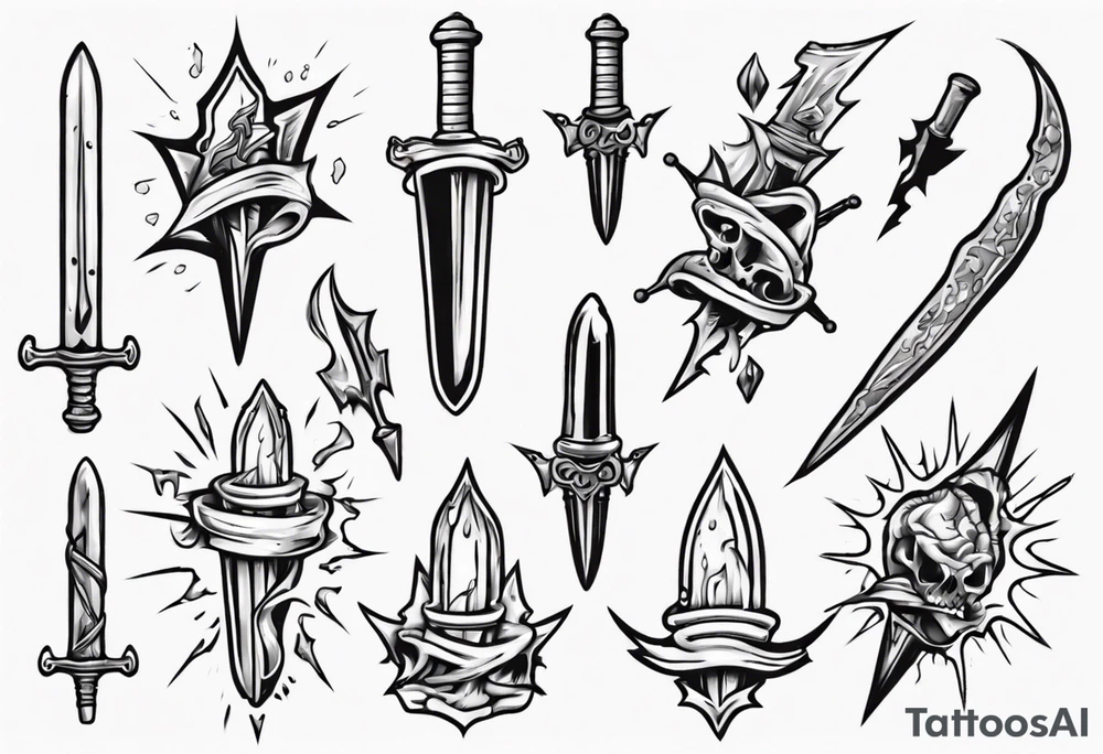 Dagger falling in a puddle tattoo idea
