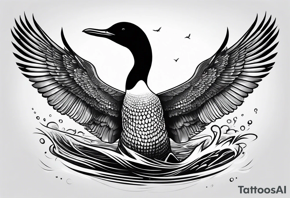 A loon with its wings spread tattoo idea