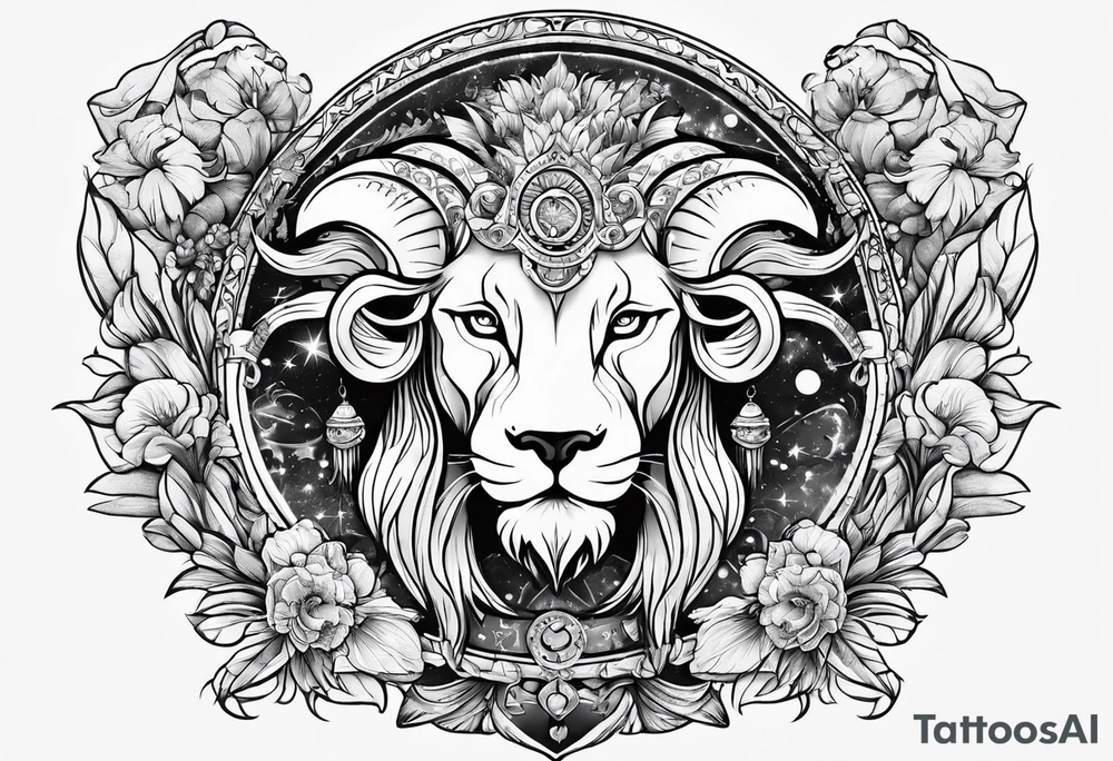 zodiacs of leo, pisces and aries tattoo idea