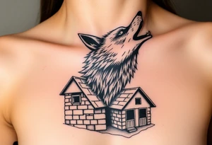 Big bad wolf  blowing down   a brick house tattoo idea