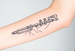Top pipe starts closer to the elbow, long System of pipes that transitions and transforms into veins of forearm tattoo idea
