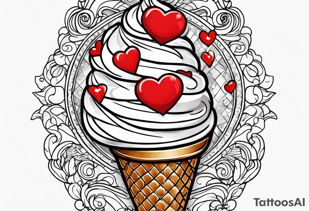 ice cream cone with one red heart tattoo idea