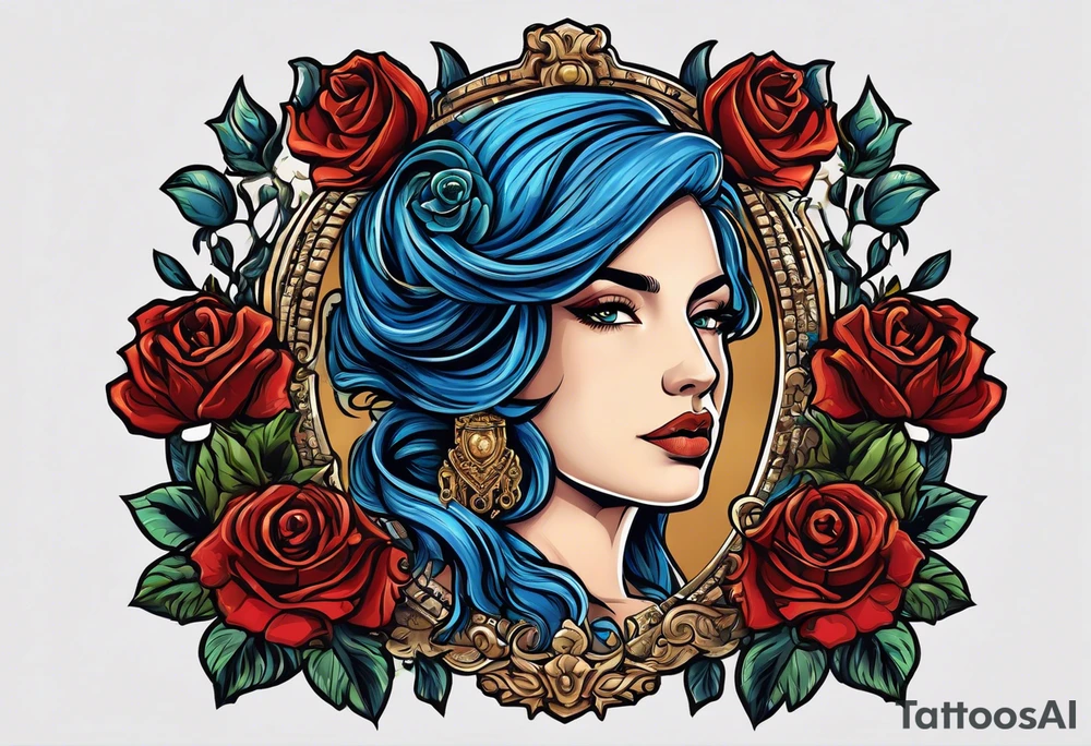 ancient rome clothes women, with svale in one hand blue rose frames, justicia tattoo idea