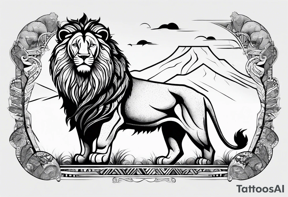 Africa continent shape with a detailed roaring lion face filling the inside tattoo idea
