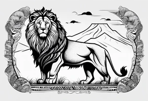 Africa continent shape with a detailed roaring lion face filling the inside tattoo idea