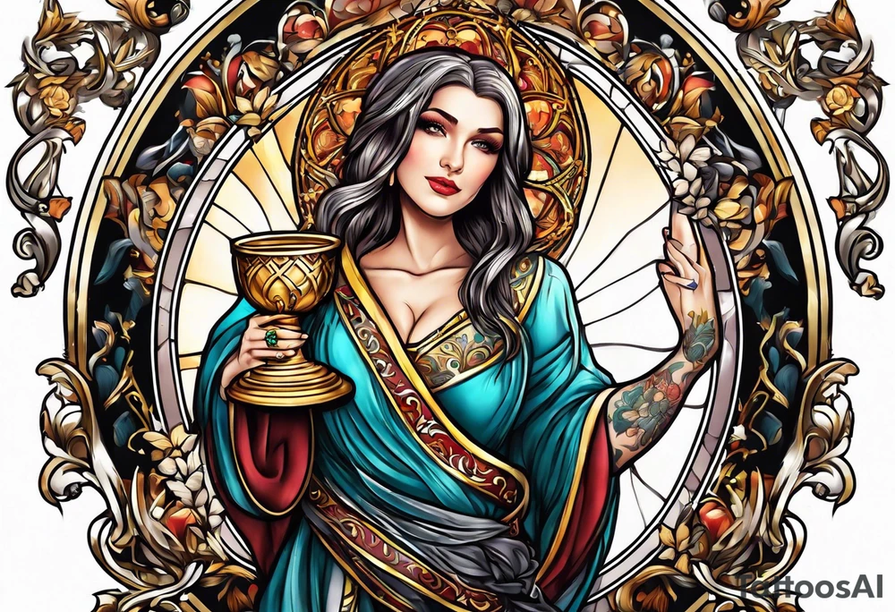 Female saint holding a chalice tattoo idea