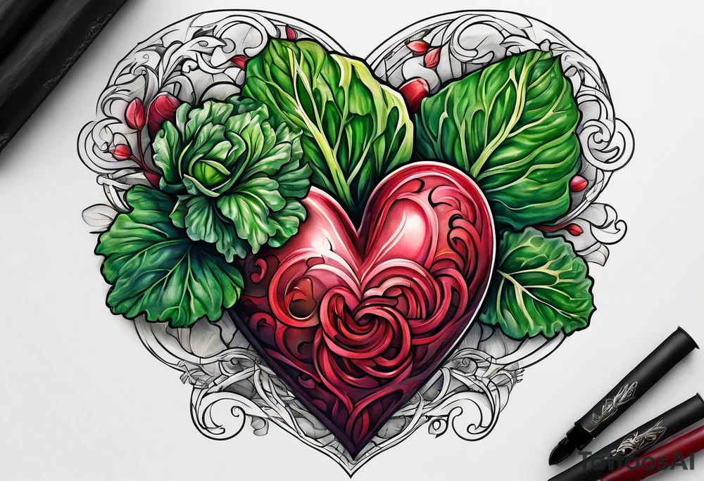 Body heart intertwined with cabbage leaved tattoo idea