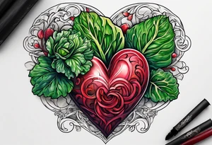 Body heart intertwined with cabbage leaved tattoo idea
