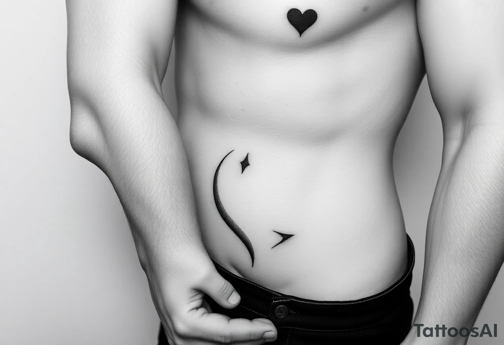 Fine line naked woman curvy with large breasts and postpartum body tattoo idea
