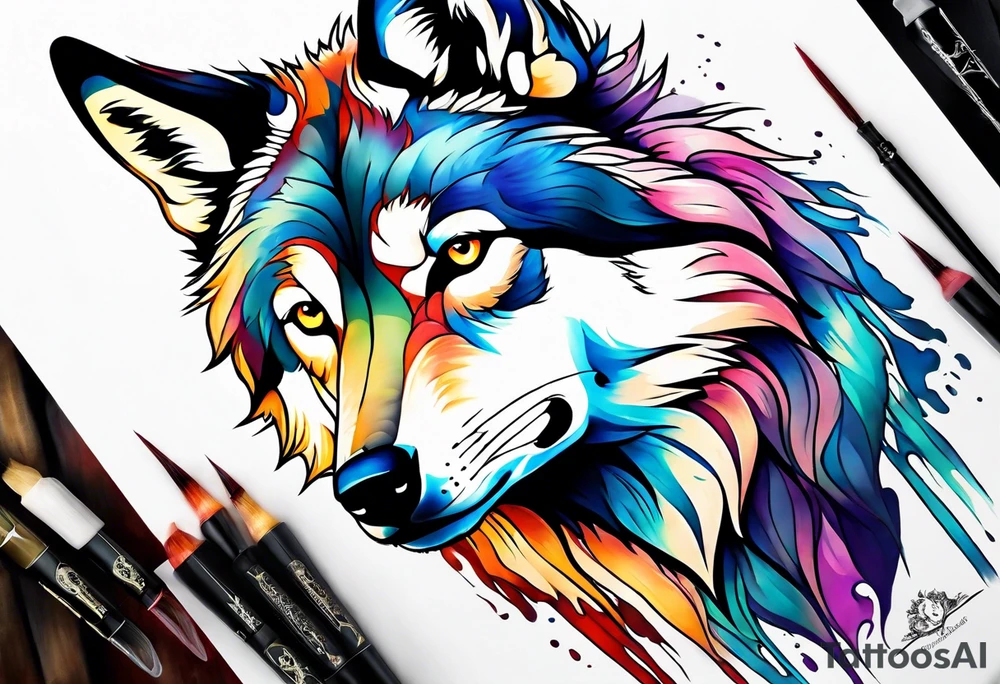 Injured wolf tattoo idea