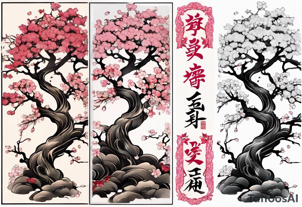 Japanese tattoo sleeve with a sakura tree tattoo idea