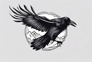 raven flying toward foreground tattoo idea