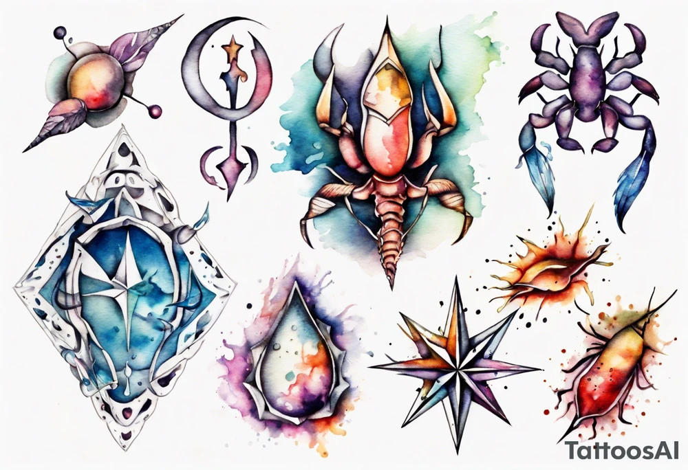 sternzeichen krebs aquarell tattoo idea