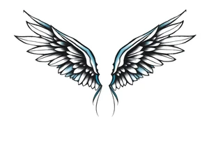 A minimalist wings tattoo that represents a shattered and betrayed gemini woman who fought hard throughout this year. With colors blue and black. Make it unique and rare. Without leaves and stem. tattoo idea