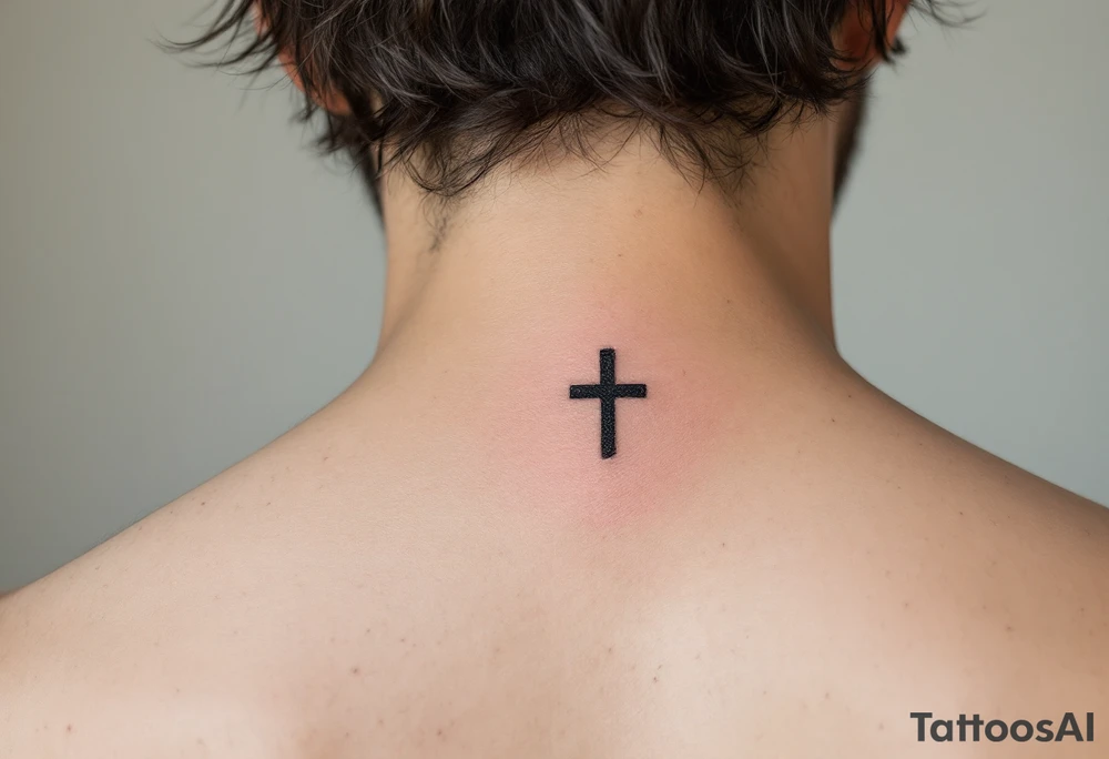 A small, sharp-edged black cross tattoo placed just beneath the outer corner of the eye on face. tattoo idea