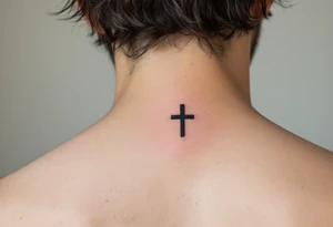 A small, sharp-edged black cross tattoo placed just beneath the outer corner of the eye on face. tattoo idea