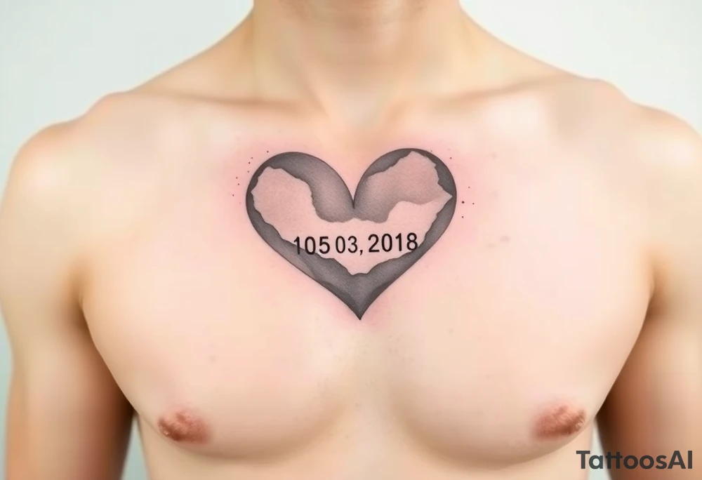 A soft watercolor heart, with wedding date 15.03.2018 tattoo idea