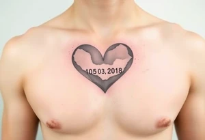A soft watercolor heart, with wedding date 15.03.2018 tattoo idea