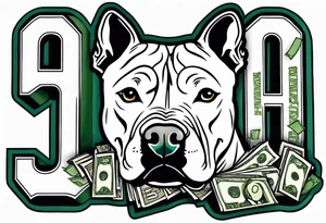 A pit bull with wads of cash in his mouth and the letters “A.O.” Over the dog tattoo idea