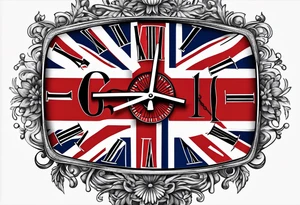 union jack key leaves clock tattoo idea