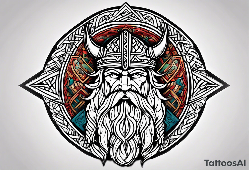 Viking geometric tapestry tattoo idea