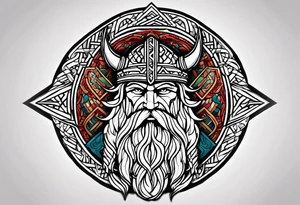 Viking geometric tapestry tattoo idea