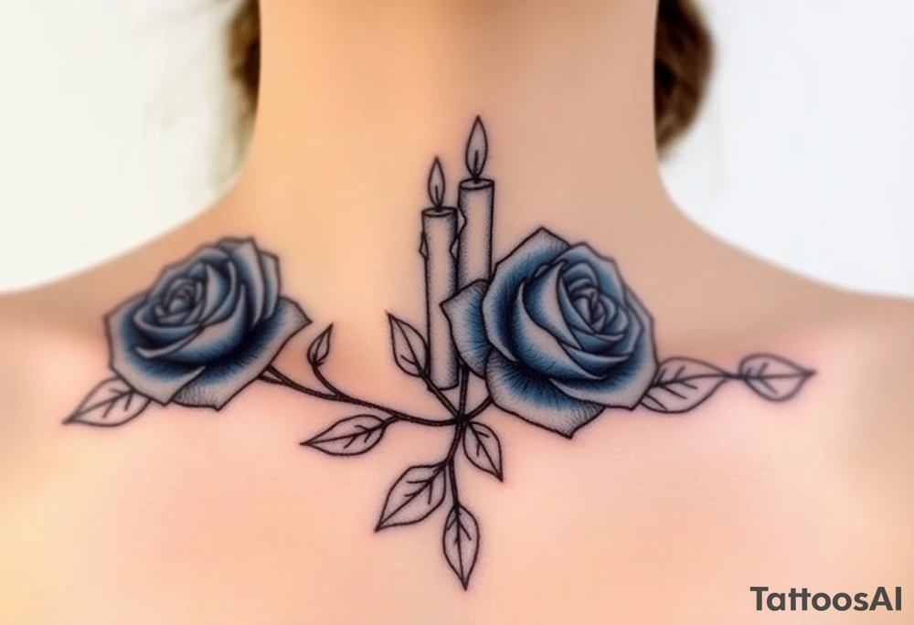 Blue, 2 roses, 2 candles tattoo idea