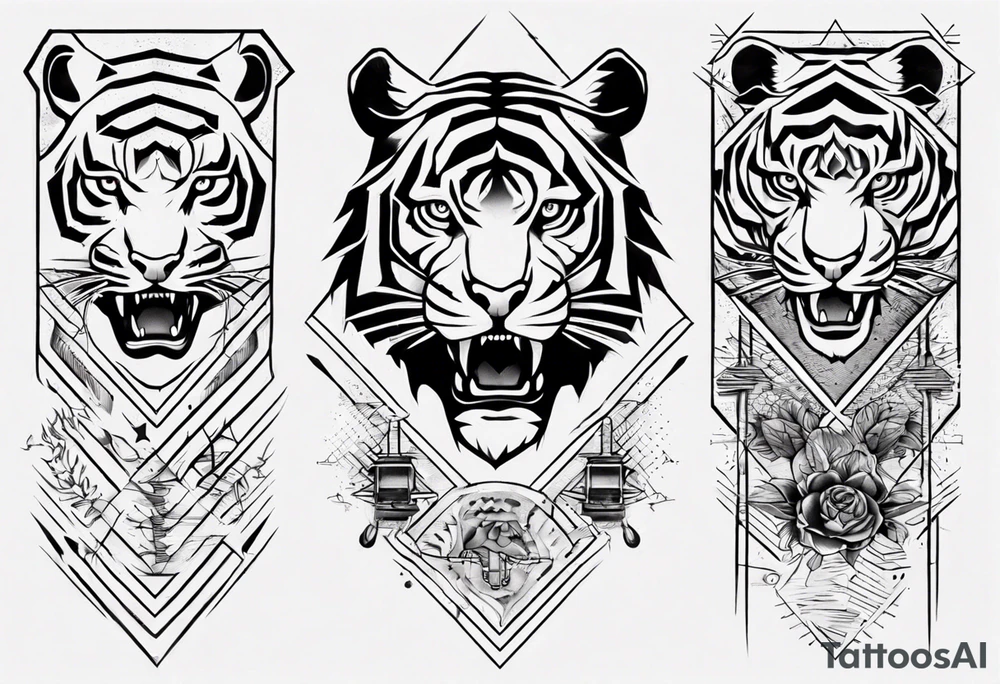 Forearm sleeve tattoo with a tiger and electricity tattoo idea