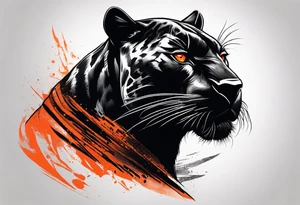 Slight side angle of Facial facing left of an angry black panther animal with red-orange eyes tattoo idea