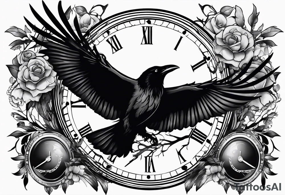 broken clock with ravens tattoo idea