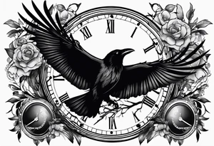 broken clock with ravens tattoo idea